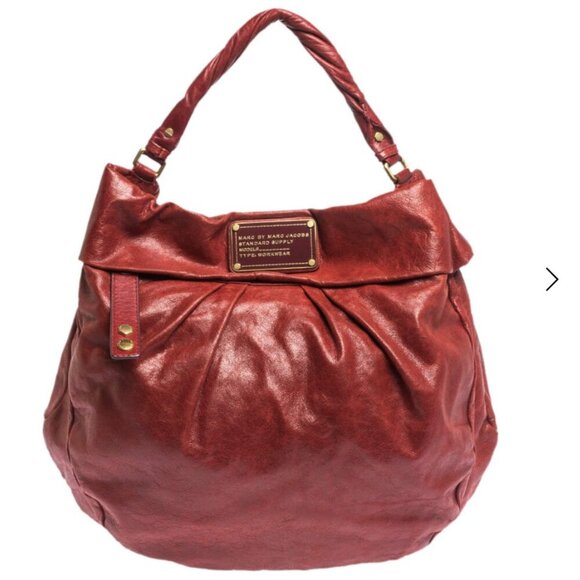 Marc Jacobs Classic Red Persimmon Q Hillier pleated Hobo Bag - Picture 1 of 7